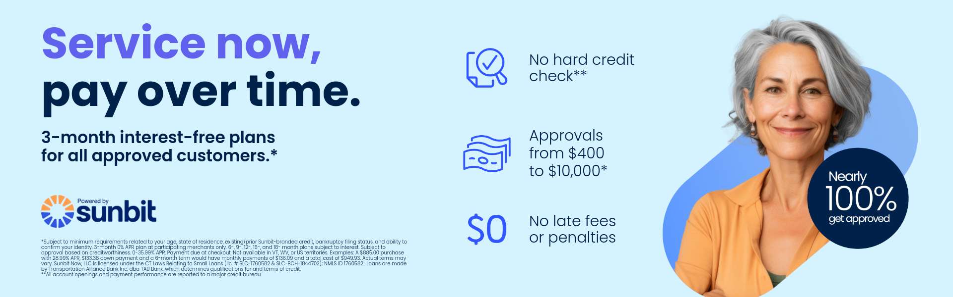 Sunbit Service Now Pay Over time